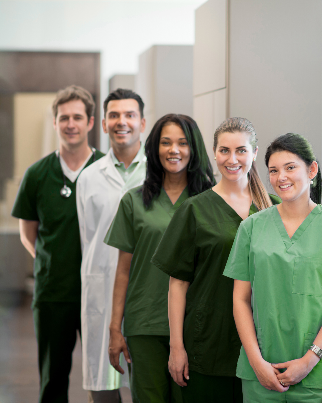 Healthcare professionals in green scrubs and white coat at ASAP Solutions, providing expert tax and accounting services for medical practices.